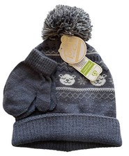 Toby Me Toddler Boys Winter Hat Glove Set Gray Bear Fair Isle New