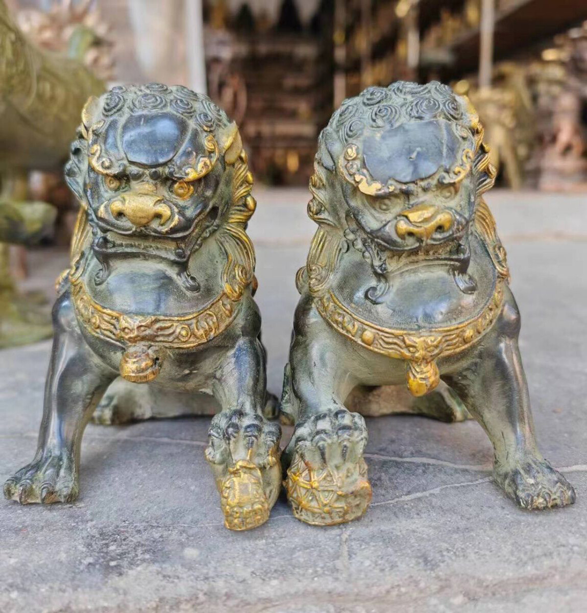 Antique old Bronze Lions Door Fengshui Guardion Fu Foo Dogs Lion