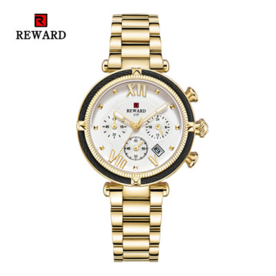 REWARD Women Watches Multifunction Chronograph Ladies Girl Date Gold Wristwatch-