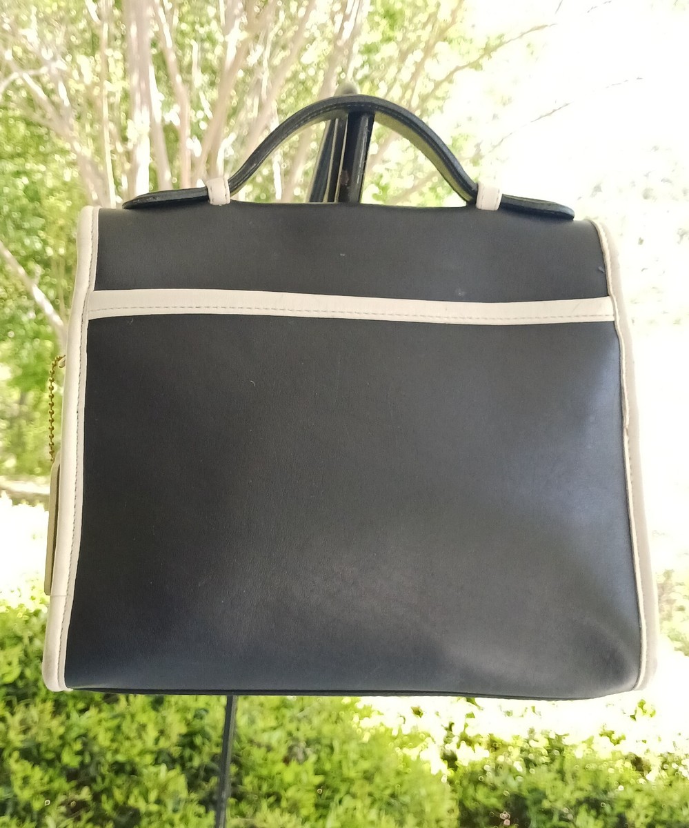 Coach 6870 Vintage Spectator Court Navy and White Leather Satchel