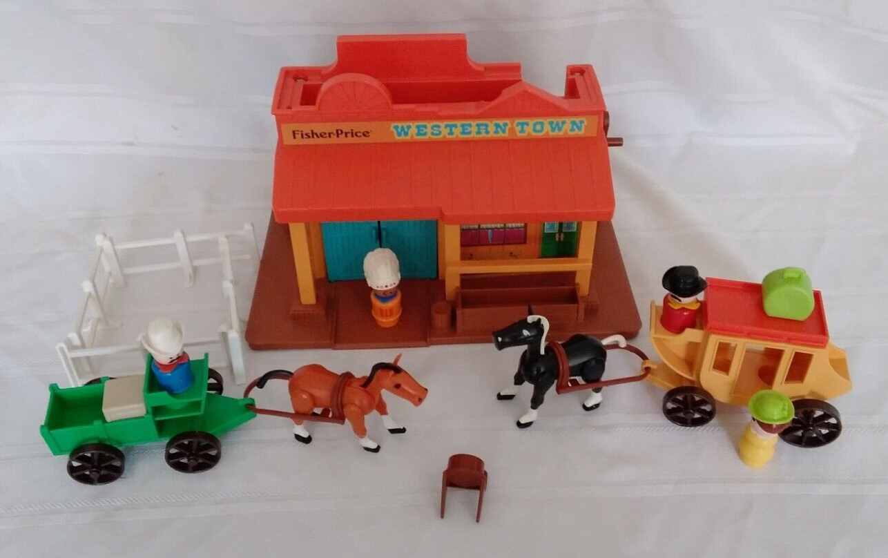 Fisher Price Vintage Little People Play Family Western Town COMPLETE -  FPB023