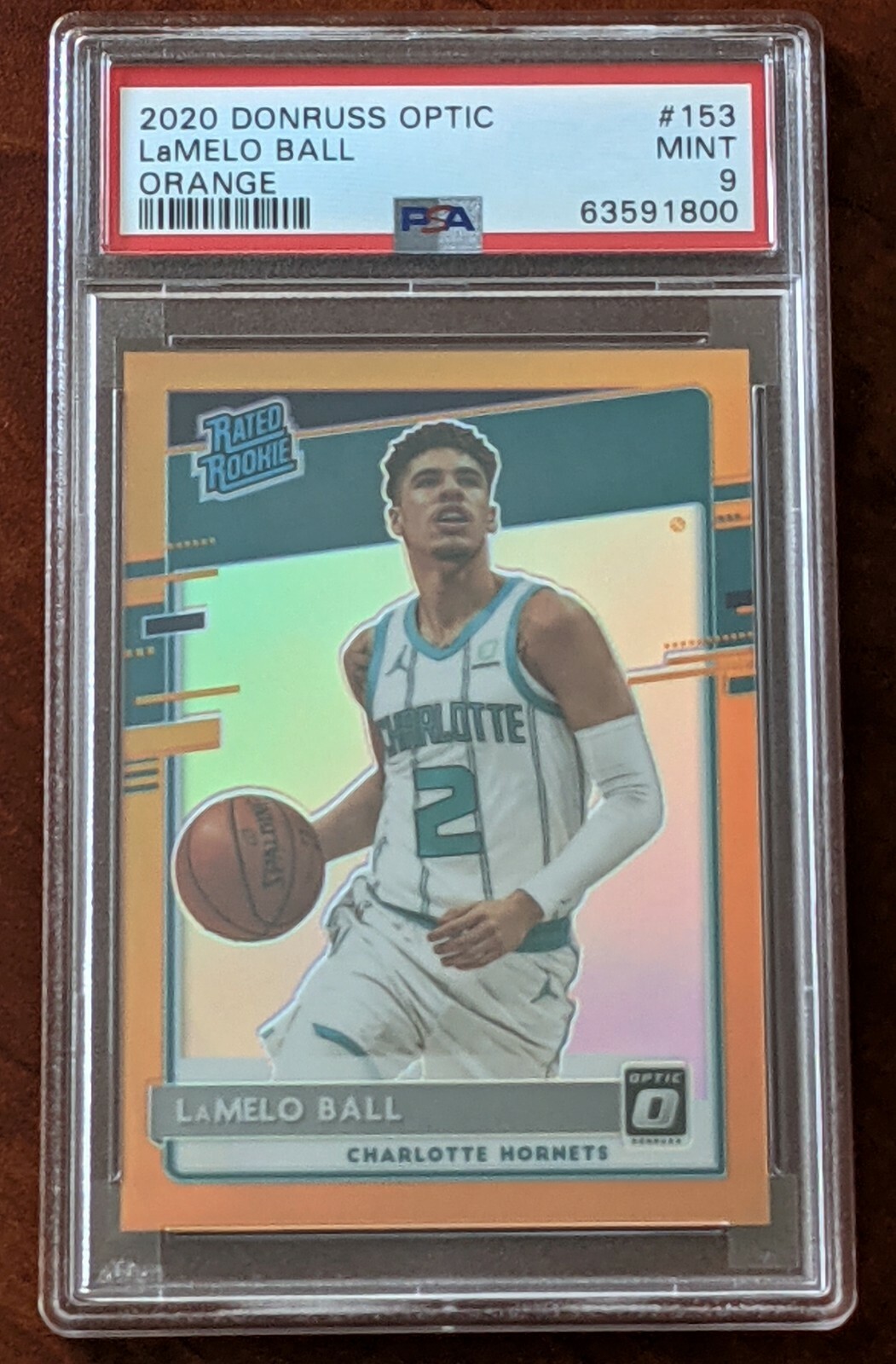 Jersey #! 2020-21 Panini Donruss Optic LaMelo Ball RC Orange Prizm PSA 9 002/199