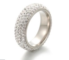 Women s Size 9 Sterling Steel Crystal Zirconia Band Ring NEW