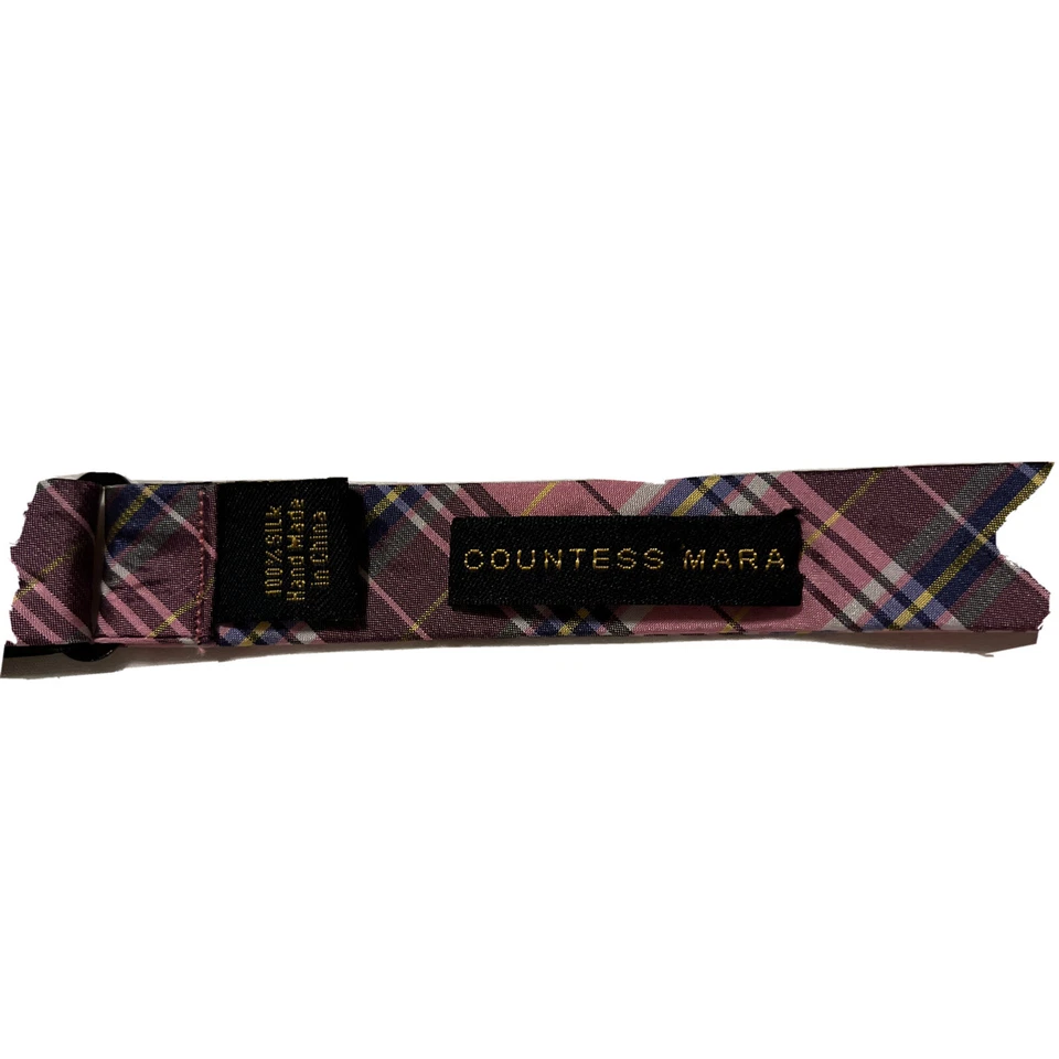 Галстук-бабочка 100% шелк розовый синий клетчатый графиня Мара ручной работы мужской регулируемый - Изображение 3 из 4