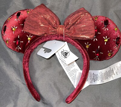 Disney Parks Cranberry Velvet Red Jeweled Sparkly Minnie Ear  display picture 1