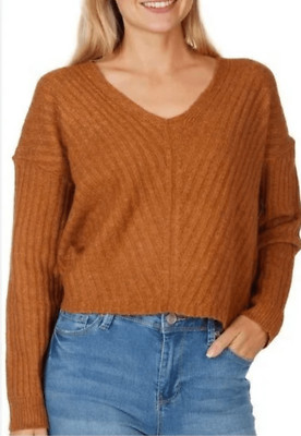 Pink Rose Junior ginger brown v neck sweater loose fit sz medium