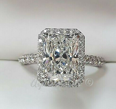 4.87ct Radiant Cut MOISSANITE D/VVS1 Engagement Ring Band  14k White Gold