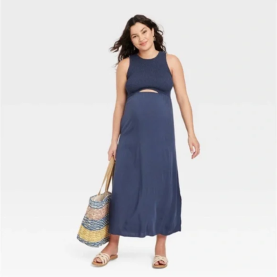 Isabel Maternity by Ingrid & Isabel Smocked Cut Out Maxi Maternity Dress  Blue S for sale online | eBay