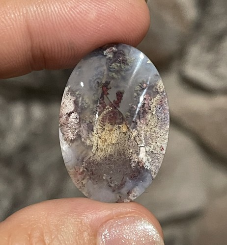 31.75x22x5.5mm Fine Silver Garden Moss Agate Oval Cabochon Loose Picture Stone - Picture 5 of 12