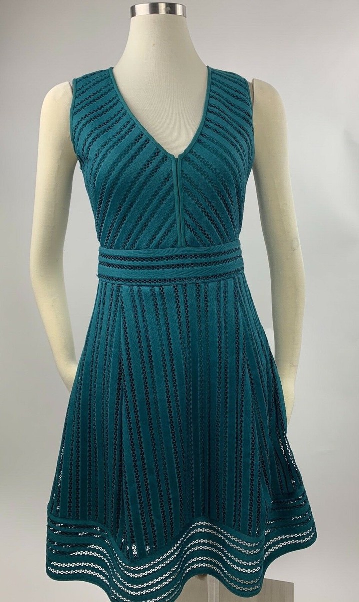 J. Crew Emerald Green Eyelet Striped Fit Flare Dress V Neck 2 Excellent |  eBay