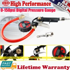 Tire Inflator Car Digital Pressure Gauge Meter Tester Lock-On Air Chuck 150PSI