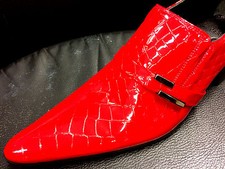 Top Chelsy Handmade Italian Designer Crocodile Shoe Diamond Red Metallic 42