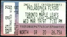 1997 HOCKEY TICKET FLYERS MAPLE LEAFS ERIC LINDROS HAT TRICK 4 GOALS!/2 ASSISTS!