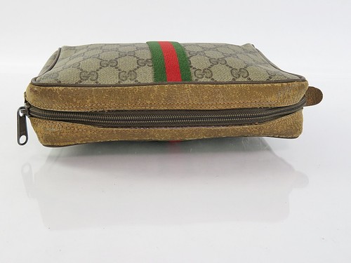 Auténtico bolso clutch cosmético vintage GUCCI marrón GG PVC línea jerez bolsa #61194 - Imagen 8 de 14