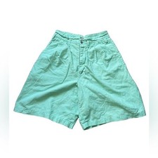 Vintage 1980s Esprit Mint Green High Waisted Linen Cotton Blend Shorts Size 7/8
