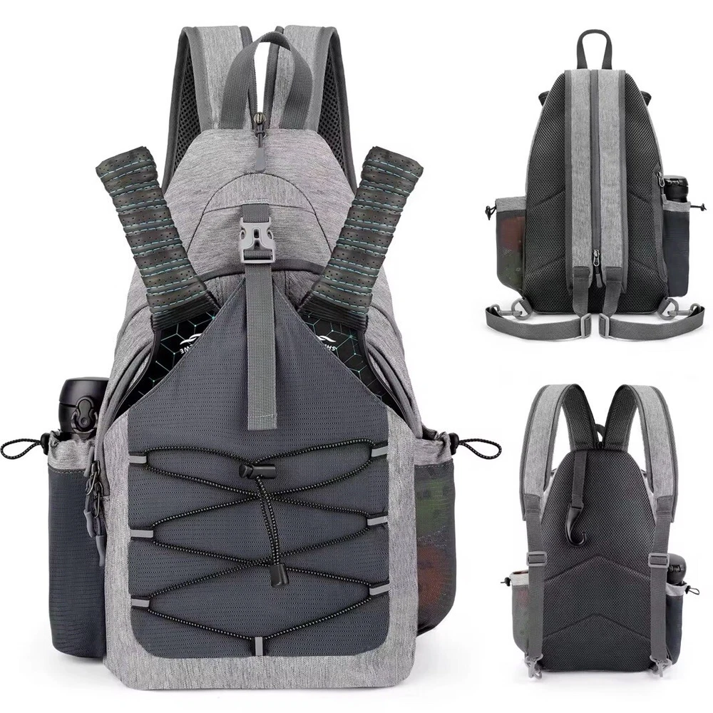 Pickleball Bag Backpack Or Crossbody Sling For Men Or Women Grey