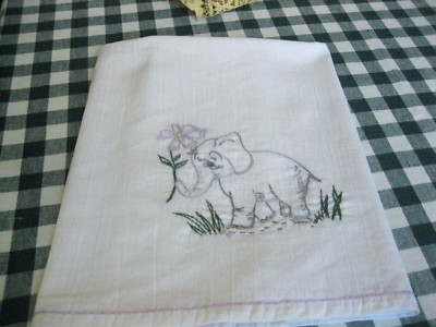 Tea Towel Table Topper Hand Embroidered NEW w/o TAGS ELEPHANT Cotton