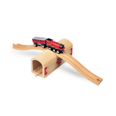 inc. Wooden Train Track Over & Under Tunnel Bridge & Easy-Connect Railway, Ha...
