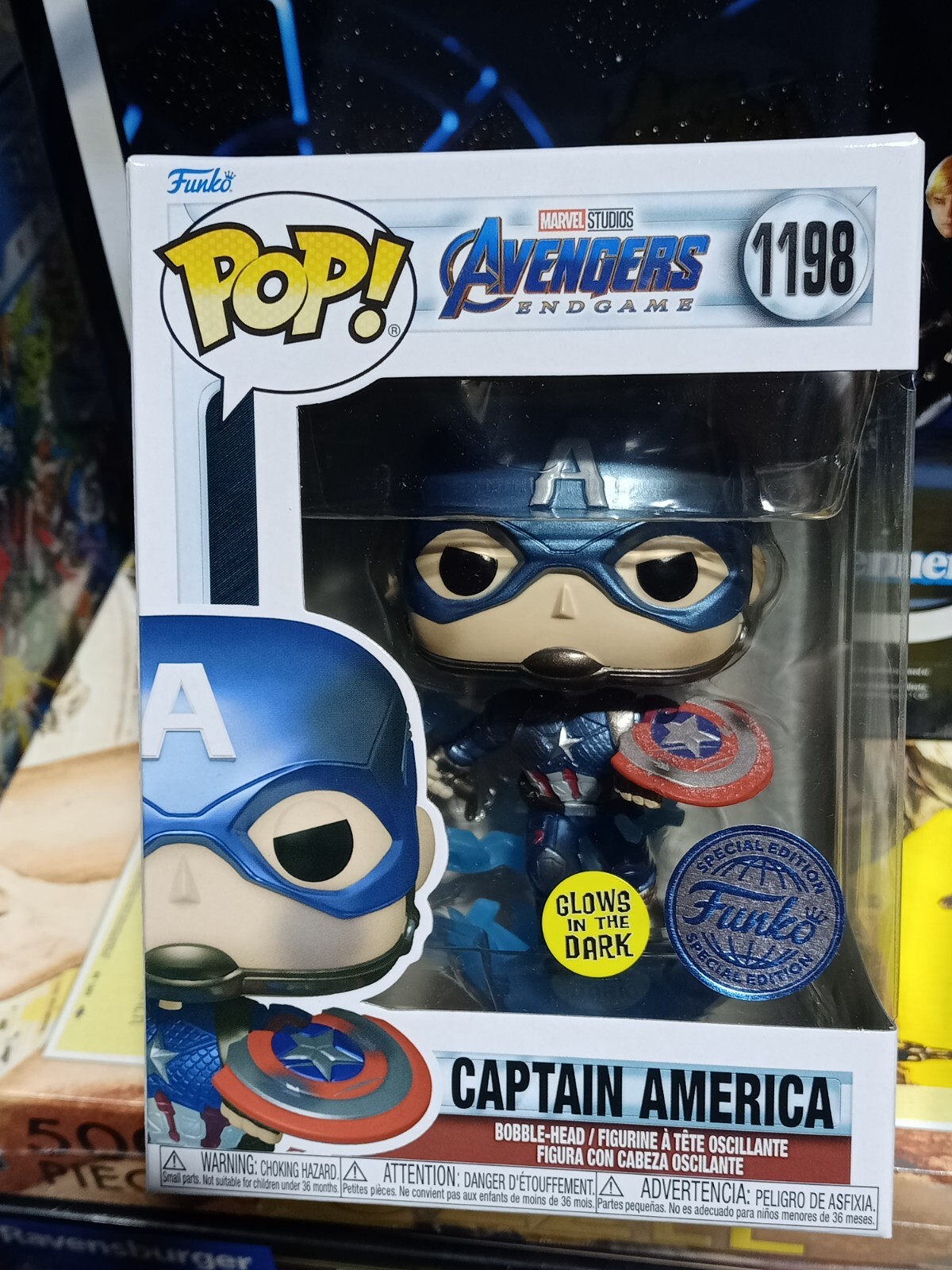 Funko Pop Captain America GITD Avengers figurine Marvel phosphorescente de collection