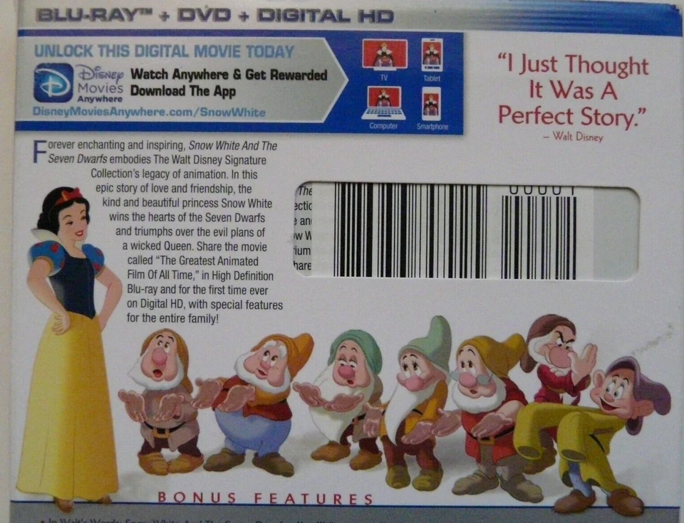 SNOW WHITE & The Seven Dwarfs - Disney Film - (Blu-Ray, DVD 2016) - NEW & SEALED - Image 4 of 4