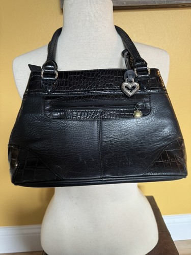 Petit sac à main Brighton vintage noir poignées tressées bon état sur quincaillerie - Photo 3/6