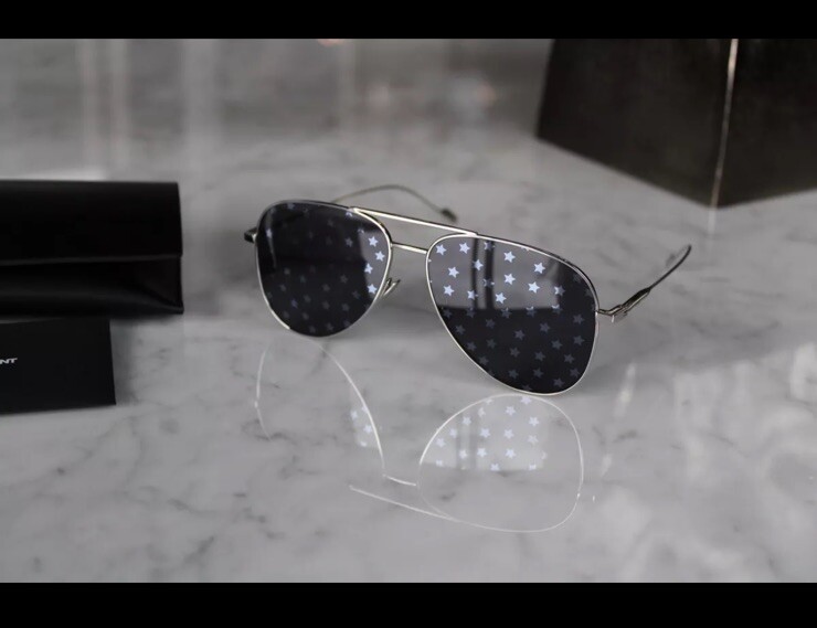 Occhiali da sole autentici YSL Yves Saint Laurent titanio aviatore super stelle SL 193T