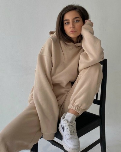 2 Pezzi Set Donna Tuta con Cappuccio Felpa E Gamba Larga Pantaloni Sciolto  Abito | eBay