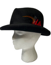 Scala Classico Felt Bowler Derby Hat Wool Black Dorfman Feather Mens Size M
