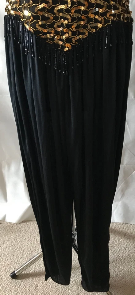 Exklusiver edler Damen Jump Suit Anzug OVERALL schwarz GoldPailletten Rückenfrei - Bild 3 von 4