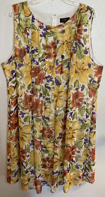 ILE New York Women's Sleeveless Round Neck Multi Color Floral Dress Size 20W