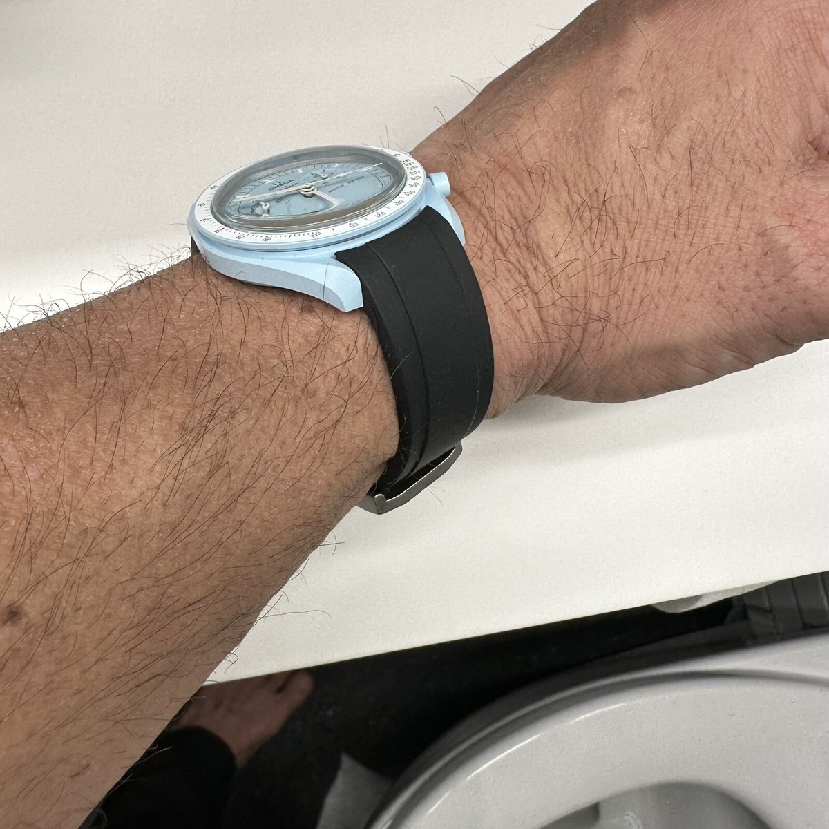 20mm BLACK Vulcanized Caoutchouc rubber Strap Moonswatch