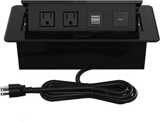 Pop up Power Strip with USB C Ports, Recessed Power Grommet Outlet Hub Black