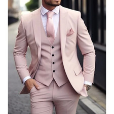 Men's Light Pink Suit Peak Lapel Formal Groom Prom Party Tuxedo Wedding 3 Piece