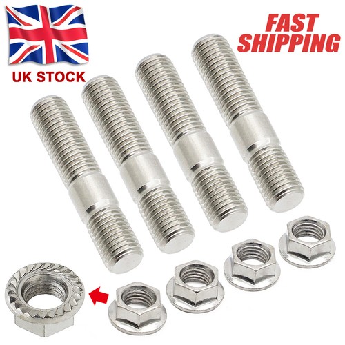 4x M10x1.25" Stainless Steel Exhaust Studs & Serrated Nuts Manifold