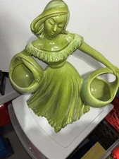 Vintage Royal Haeger Green Gypsy Maiden w/Baskets Planter 16" Tall