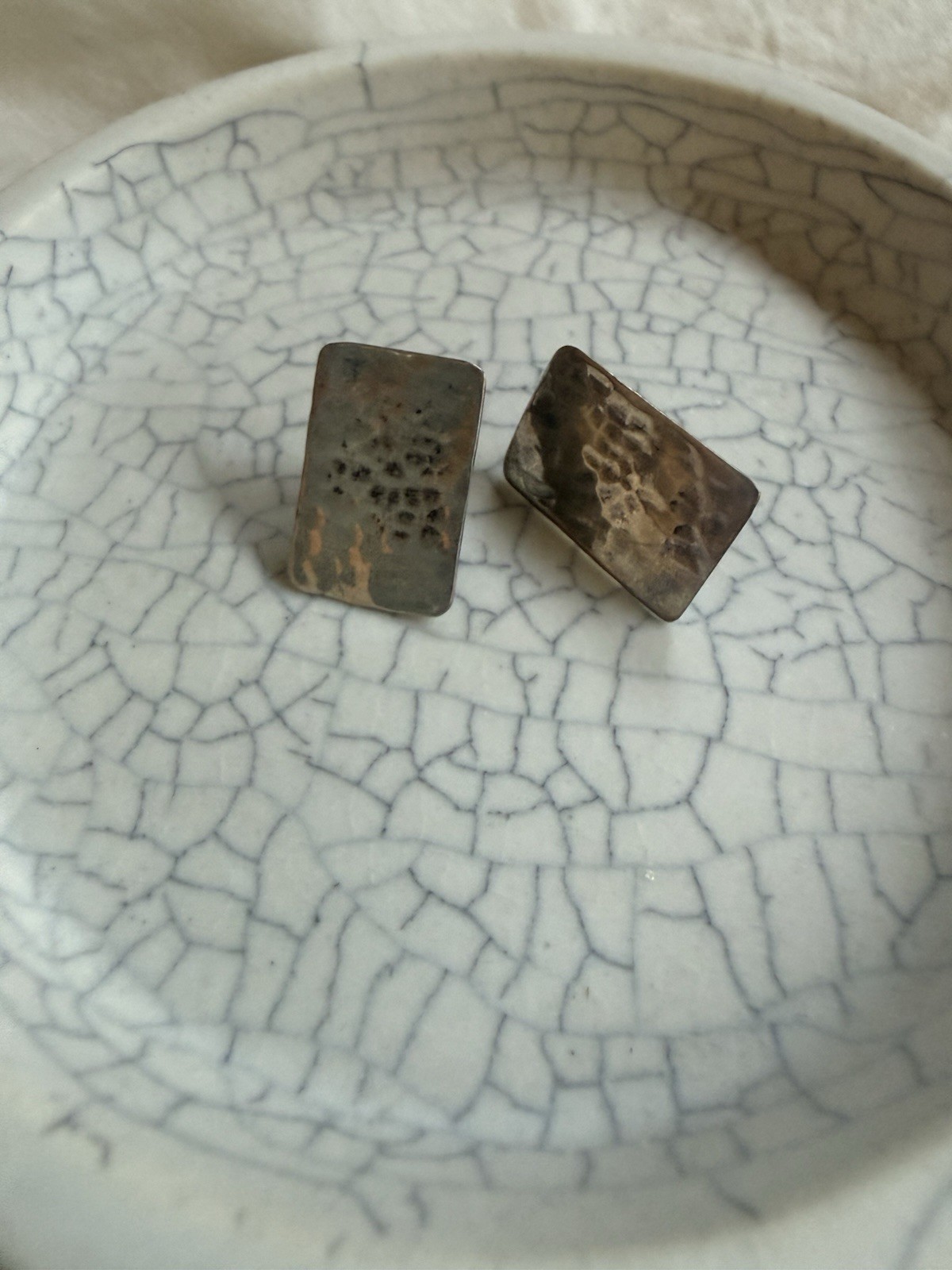 Sterling Silver Thin Hammered Rectangle Stud Earr… - image 1