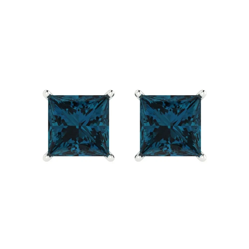 4 cttw Princess  London Blue Topaz Gold-Plated Push Back Stud Earrings for Women - Image 3 of 4