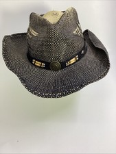 Western Cowboy Hat Black Natural Woven Straw Look Beach Festival Boho Unisex