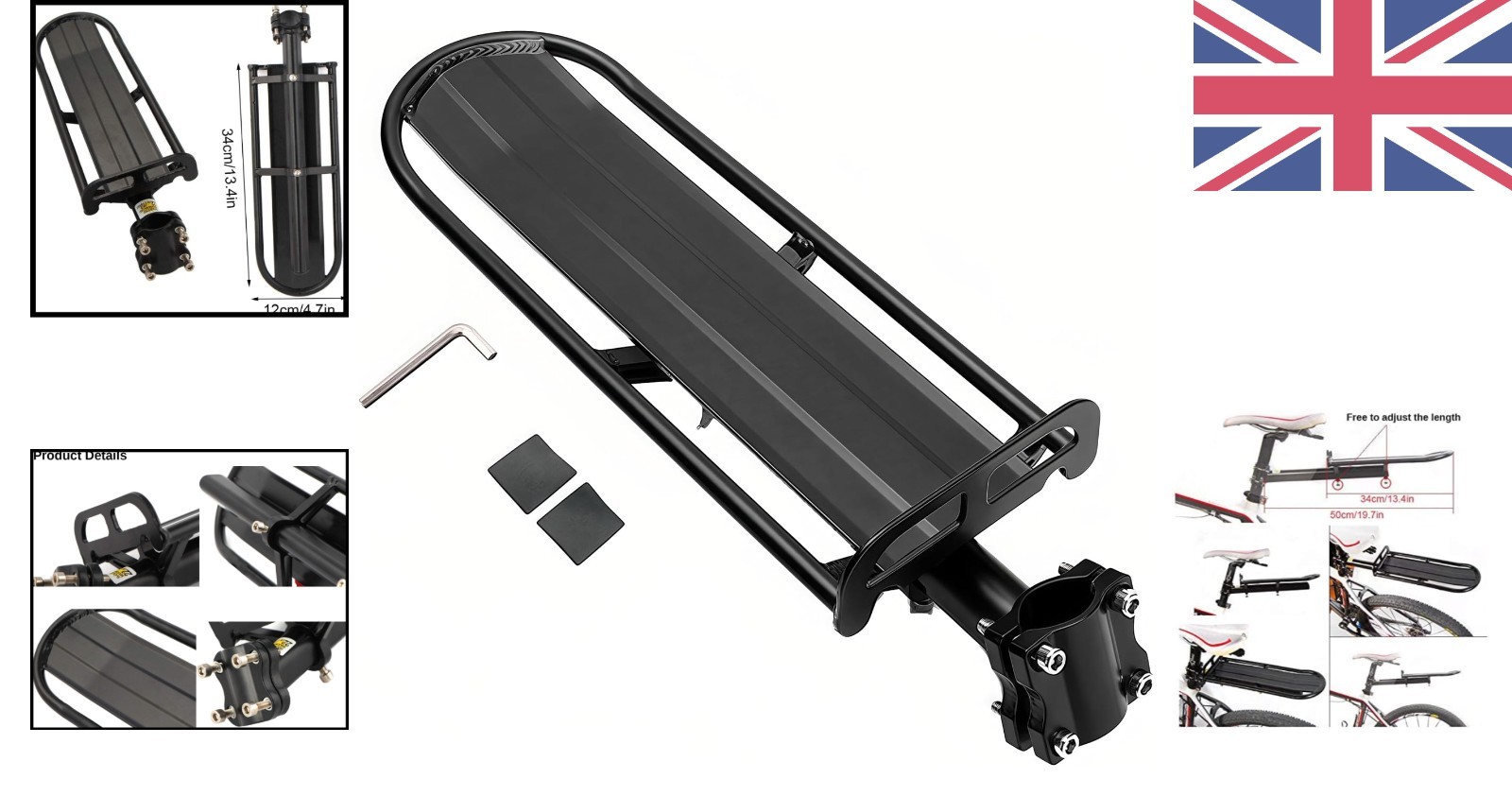 Aluminum Alloy Adjustable Bike Cargo Rack - Easy Installation, 22 lbs Capacity