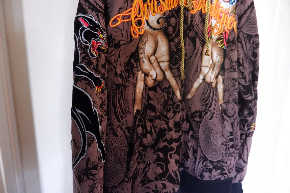 DE COLECCIÓN RARO CHRISTIAN AUDIGIER XXL ROCKSTAR TATUAJE REY CREMALLERA SUDADERA CON CAPUCHA GRIAL Y2K  Foto 4 de 4