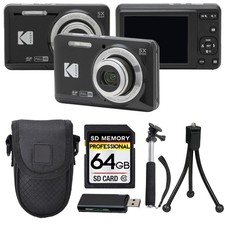 Kodak PIXPRO FZ55 Digital Camera Black  Mini Tripod  Case - 64GB Kit