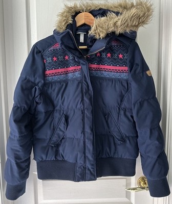 Adidas Neo Label Down Feather Puffer Jacket Bomber Navy Faux Fur Women s  L