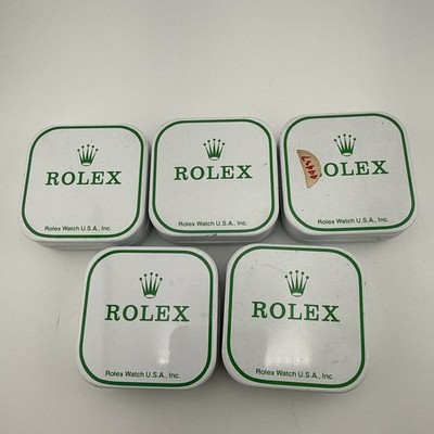 Vintage Genuine Rolex U.S.A Tin Metal Boxes for Watch Parts Service etc Lot of 5