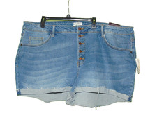 Ava Viv Jean Shorts Women Button Fly Cuffed Stretch Denim Blue NWT Plus 26w