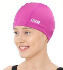 Fabric Swim Cap, Silicone Waterproof Layer - Breathable Cloth Swimming Cap, K...