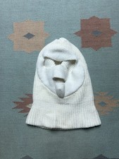 Vintage 70s 80s knit beanie full face mask balaclava 2 hole snow ski white OSFA