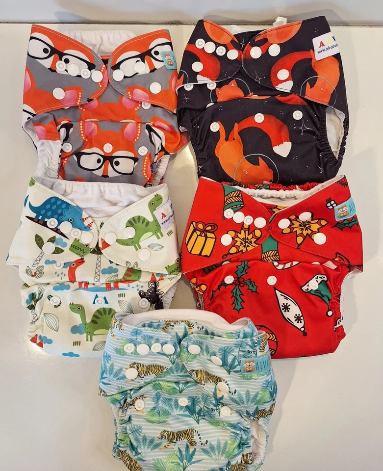 ALVA Baby Cloth Diapers Assorted Patterns, Adjustable Snap Closure Pre-owned - Image 4 of 4