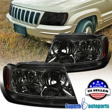 Fits 1999-2004 Jeep 99-04 Grand Cherokee Headlights Smoke W/ Corner Signal Lamps