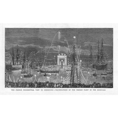 KIRSCHENBURG Illuminationen der französischen Flotte in der Werft - antiker Druck 1880