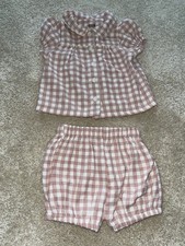 Mama & Papa’s Baby Girl Pink & White Checked Short Sleeved Pyjamas 3-6 Months